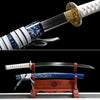 JIHPEN sword - Handmade Full Tang Wakizashi Sword T10 Carbon Steel Clay Tempered Blade Blue scabbard - 31 in