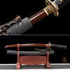 JIHPEN sword - Handmade Wakizashi Sword Red Damascus steel With Black leather Scabbard - 31 in