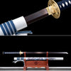 JIHPEN sword - Handmade Ninjato Sword Red Damascus steel steel Full Tang White printing scabbard Blue rope handle white ray skin- 41 in