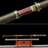 JIHPEN sword - Handmade Ninjato Sword red Damascus steel steel Full Tang Leather sheath and leather wooden handle- 41 in