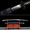 JIHPEN sword - Handmade Full Tang Wakizashi Sword Damascus SteelClay Tempered Blade Blue scabbard - 31 in