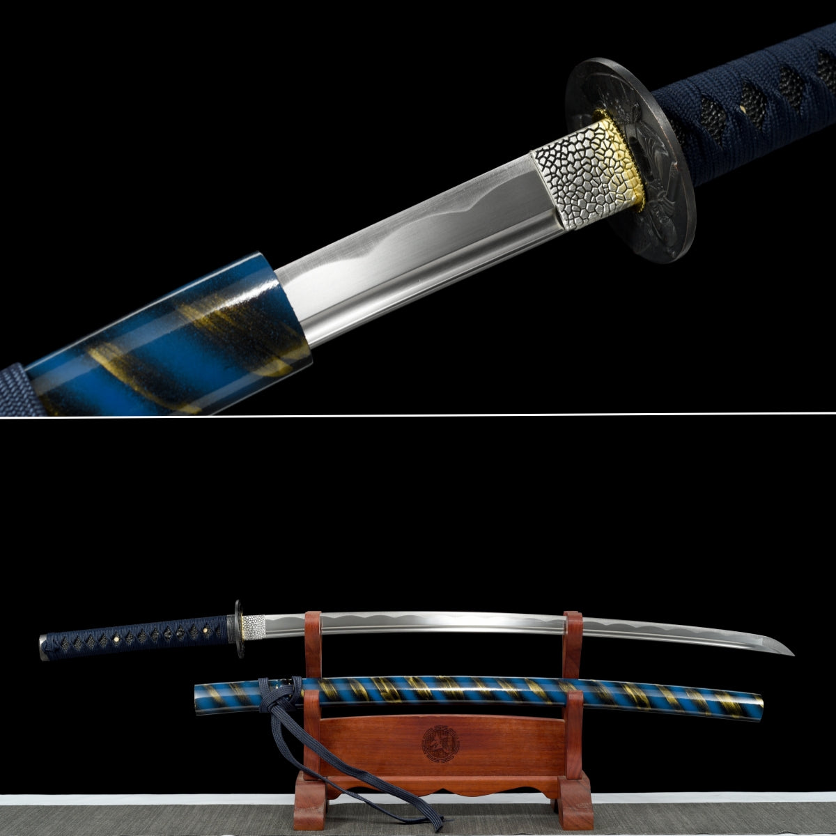 JIHPEN sowrd - Handmade Full Tang katana 1045 carbon steel Blue Scabba ...