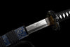 JIHPEN sword - Handmade Full Tang Wakizashi Sword Damascus SteelClay Tempered Blade Blue scabbard - 31 in