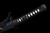 JIHPEN sword - Handmade Full Tang Wakizashi Sword Damascus SteelClay Tempered Blade Blue scabbard - 31 in